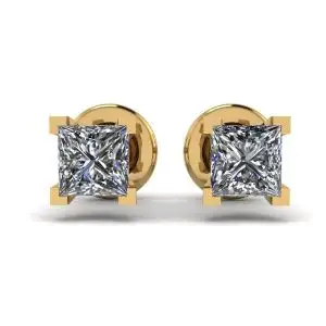 Aretes de oro amarillo con diamantes talla princesa