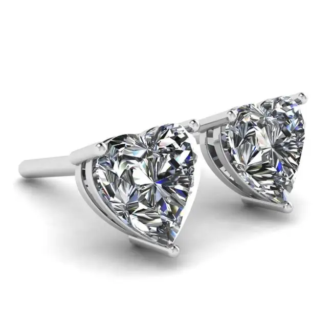 Pendientes de botón con diamantes en forma de corazón en oro blanco - Photo 2