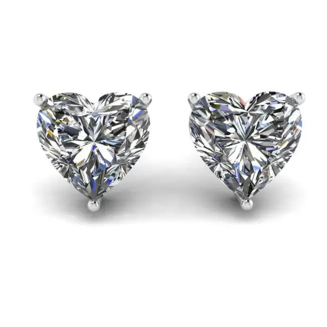 Pendientes de botón con diamantes en forma de corazón en oro blanco