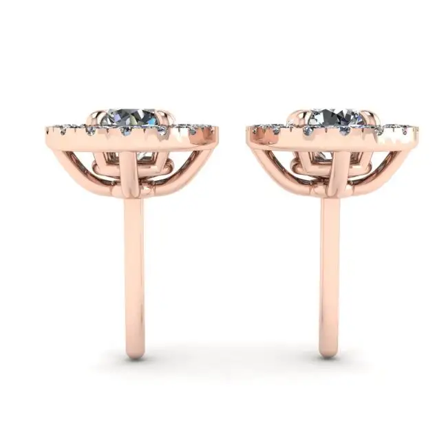 Aretes con halo de diamantes redondos en oro rosado de 18 k - Photo 1