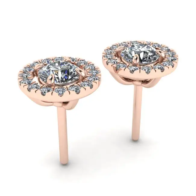 Aretes con halo de diamantes redondos en oro rosado de 18 k - Photo 2