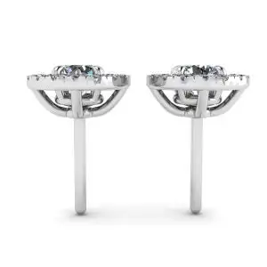 Aretes con halo de diamantes redondos en oro blanco de 18 k - Photo 1