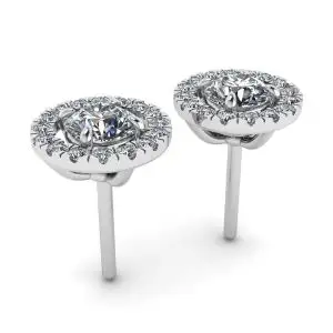 Aretes con halo de diamantes redondos en oro blanco de 18 k - Photo 2