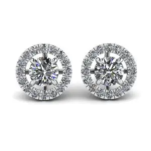 Aretes con halo de diamantes redondos en oro blanco de 18 k