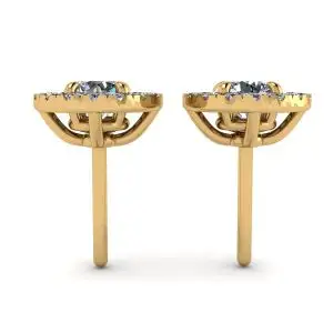 Aretes redondos con halo de diamantes en oro amarillo de 18 k - Photo 1