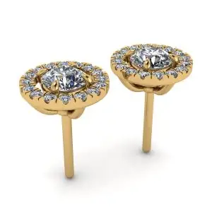 Aretes redondos con halo de diamantes en oro amarillo de 18 k - Photo 2
