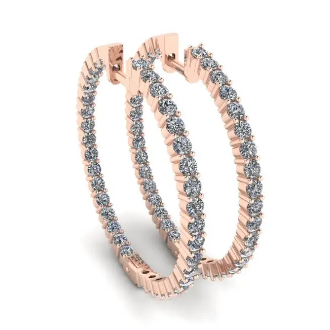 Aros Finos con Diamantes Oro Rosa