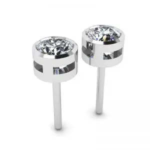 Pendientes de botón con diamantes redondos en oro blanco - Photo 2