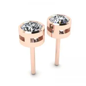 Pendientes de botón con diamantes redondos en oro rosa - Photo 2