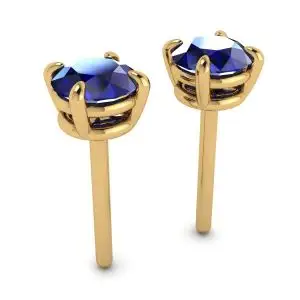 Aretes Clásicos de Zafiro Azul en Oro Amarillo - Photo 2