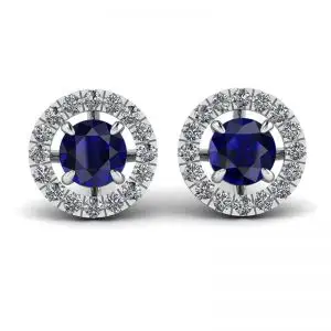 Aretes de zafiro con halo de diamantes desmontable
