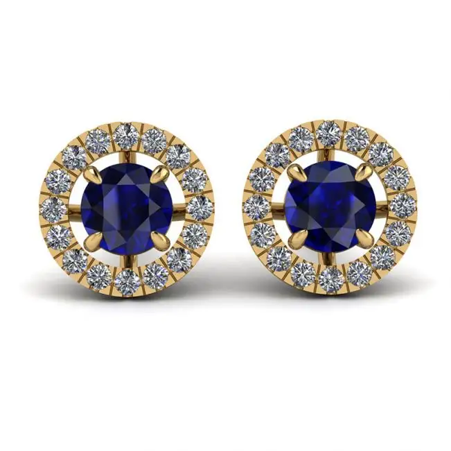 Aretes de zafiro con halo de diamantes desmontable en oro amarillo