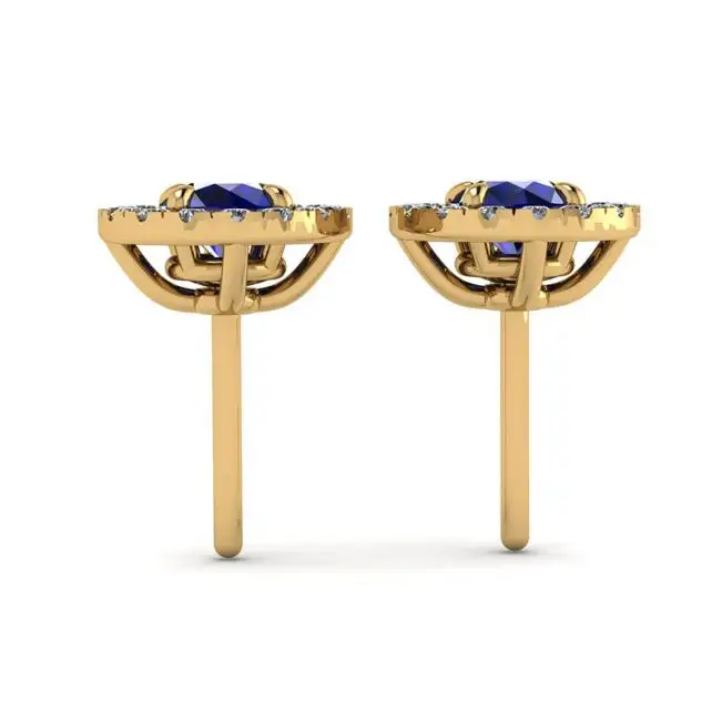 Aretes de zafiro con halo de diamantes desmontable en oro amarillo - Photo 1