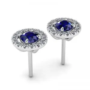 Aretes de zafiro con halo de diamantes desmontable - Photo 2