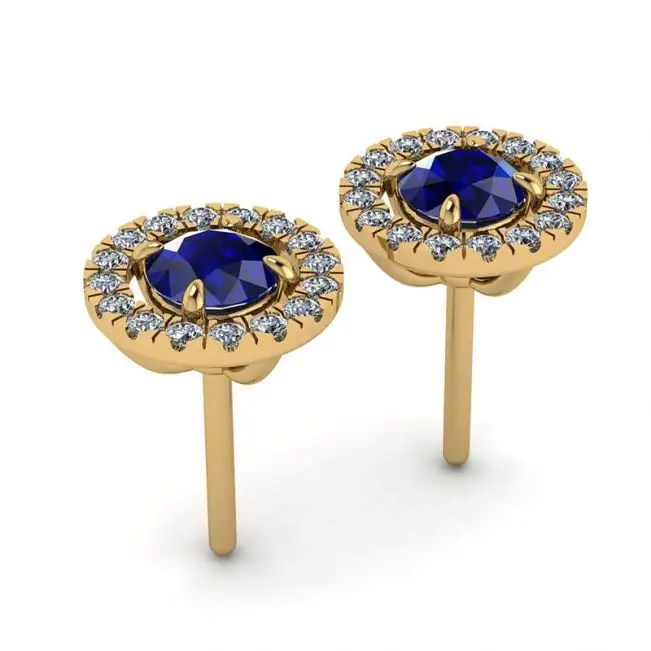 Aretes de zafiro con halo de diamantes desmontable en oro amarillo - Photo 2