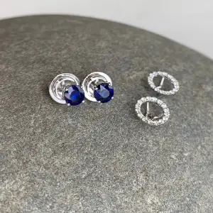Aretes de zafiro con halo de diamantes desmontable - Photo 4