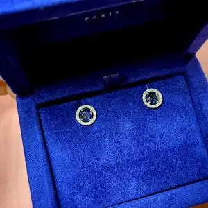 Aretes de zafiro con halo de diamantes desmontable - Photo 5