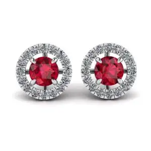 Aretes de rubí con cubierta removible de halo de diamantes