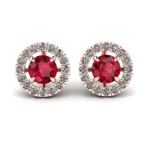 Aretes de rubí con cubierta removible de halo de diamantes en oro rosado