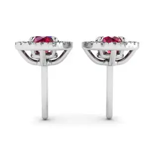 Aretes de rubí con cubierta removible de halo de diamantes - Photo 1