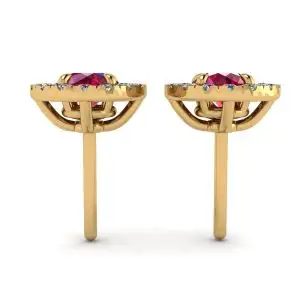 Aretes de rubí con halo de diamantes desmontable en oro amarillo - Photo 1