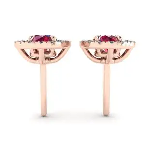 Aretes de rubí con cubierta removible de halo de diamantes en oro rosado - Photo 1