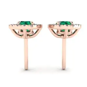 Aretes de esmeralda con cubierta de halo de diamantes desmontable en oro rosado - Photo 1