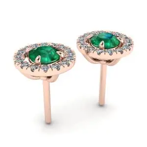 Aretes de esmeralda con cubierta de halo de diamantes desmontable en oro rosado - Photo 2