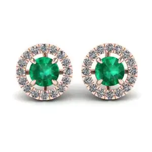 Aretes de esmeralda con cubierta de halo de diamantes desmontable en oro rosado