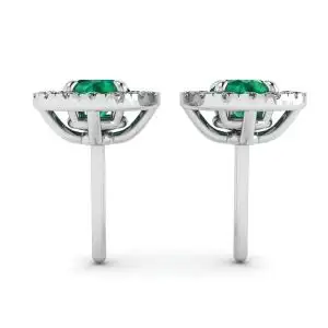 Aretes de esmeralda con cubierta de halo de diamantes desmontable - Photo 1