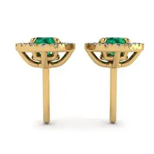 Aretes de esmeralda con halo de diamantes desmontable en oro amarillo - Photo 1