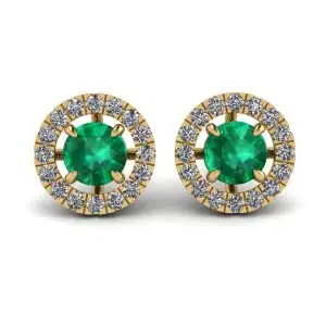 Aretes de esmeralda con halo de diamantes desmontable en oro amarillo