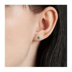 Aretes de esmeralda con halo de diamantes desmontable en oro amarillo - Photo 3