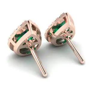 Aretes de esmeralda en forma de pera con halo de diamantes en oro rosado - Photo 2