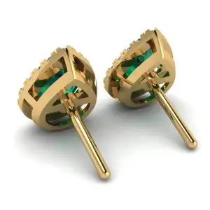Aretes de esmeralda en forma de pera con halo de diamantes en oro amarillo - Photo 2