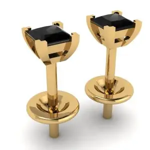 Aretes de oro amarillo con diamantes negros de talla princesa de 4 mm - Photo 2