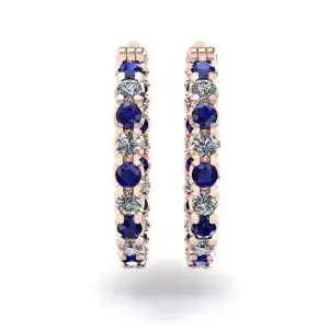Aretes tipo argolla con diamantes y zafiros en oro rosa - Photo 1