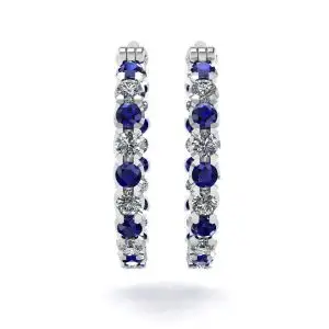 Pendientes de aro con diamantes y zafiros en oro blanco - Photo 1