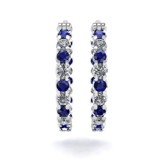 Pendientes de aro con diamantes y zafiros en oro blanco - Photo 1