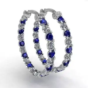 Pendientes de aro con diamantes y zafiros en oro blanco
