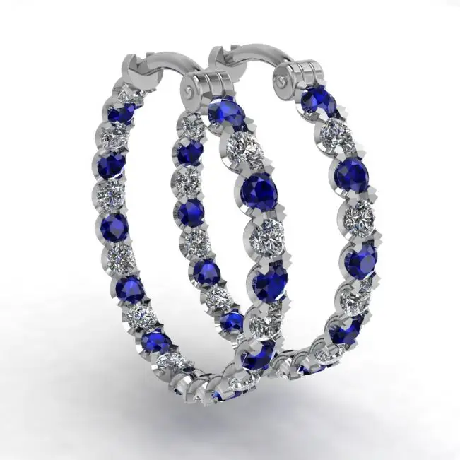 Pendientes de aro con diamantes y zafiros en oro blanco
