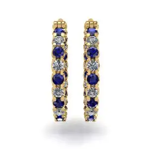 Pendientes de aro con diamantes y zafiros en oro amarillo - Photo 1