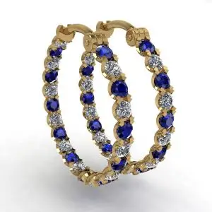 Pendientes de aro con diamantes y zafiros en oro amarillo