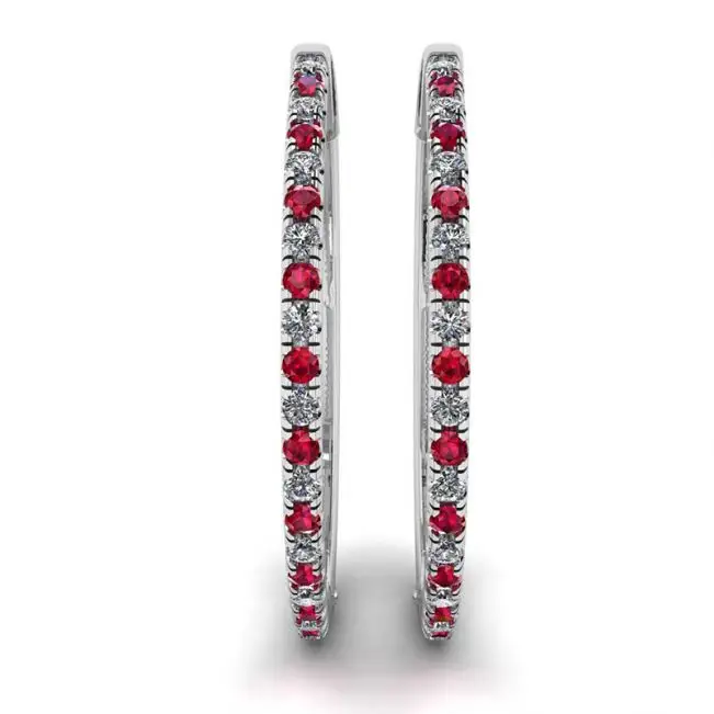 Aros de Oro Blanco con Rubíes y Diamantes - Photo 2