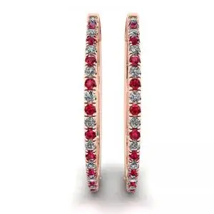 Pendientes de aro de oro rosa con rubíes y diamantes - Photo 2