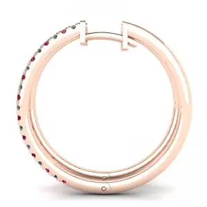 Pendientes de aro de oro rosa con rubíes y diamantes - Photo 1