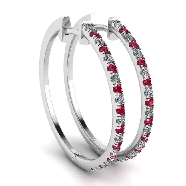Aros de Oro Blanco con Rubíes y Diamantes