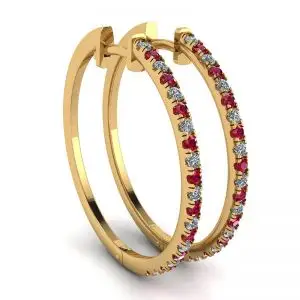 Aros de Oro Amarillo con Rubíes y Diamantes