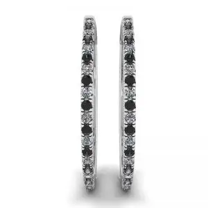 Pendientes Aro Diamantes Blancos y Negros Oro Blanco - Photo 2
