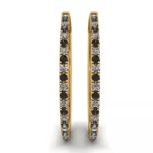 Pendientes Aro Diamantes Blancos y Negros Oro Amarillo - Photo 2